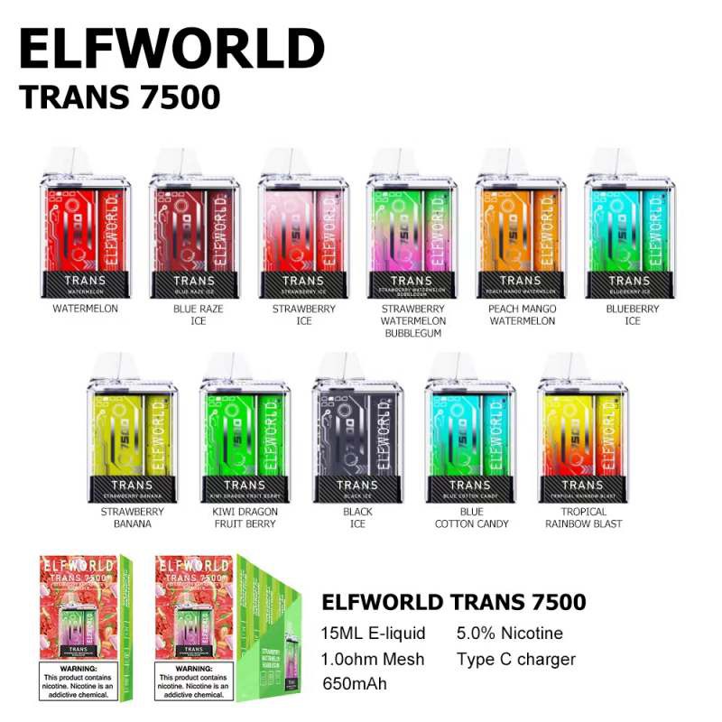 ELFWORLD TRANS 7500 VAPES 7500 PUFFS ELFWORLD TRANS 7500 VAPES 7500 PUFFS